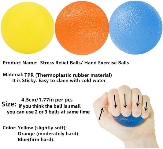 3 Resistance Hand Therapy Balls, Stress Relief Squeeze Balls for Physical Therapy