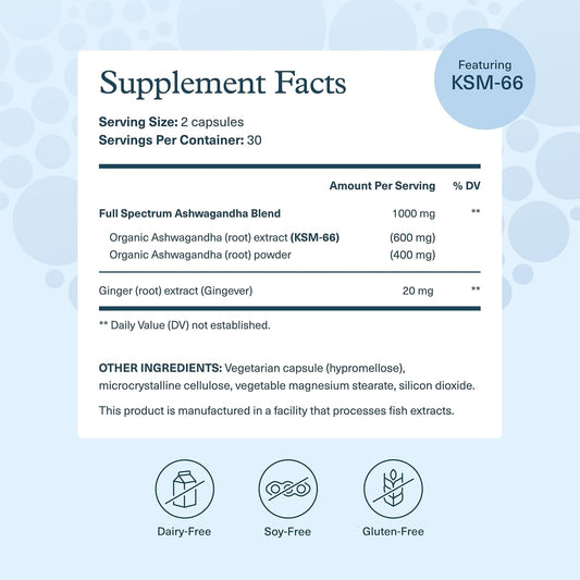Youtheory Ashwagandha - with Organic KSM-66 Ashwagandha - Herbal Blend to Support Stress Relief & Energy Levels* - Helps Support Mood* - 60 Vegetarian Capsules (30-Day Supply)