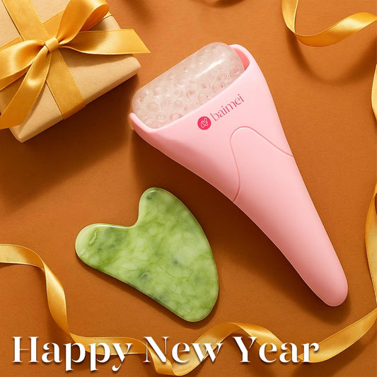BAIMEI IcyMe Ice Roller for Face and Gua Sha Facial Tool Set, Ice Face Roller Reduces Puffiness Relieves Migraines Skin Care Tools, Self Care Gift for Women - Pink