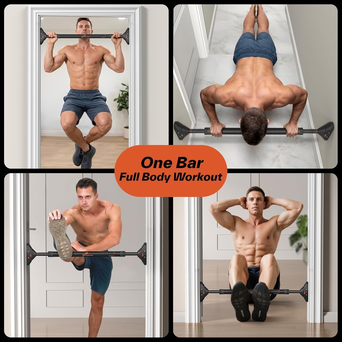 Sportneer Adjustable Pull Up Bar: 29.5"-37" Doorway Chin Up Bar, 440lb Capacity