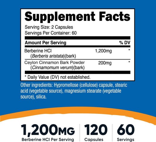 Nutricost Berberine HCl with Ceylon Cinnamon Capsules 120 Count