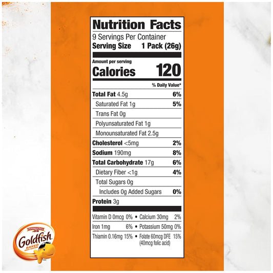 Goldfish Colors Cheddar Crackers, Snack Pack, 0.9 oz, 9 CT Multi-Pack Tray