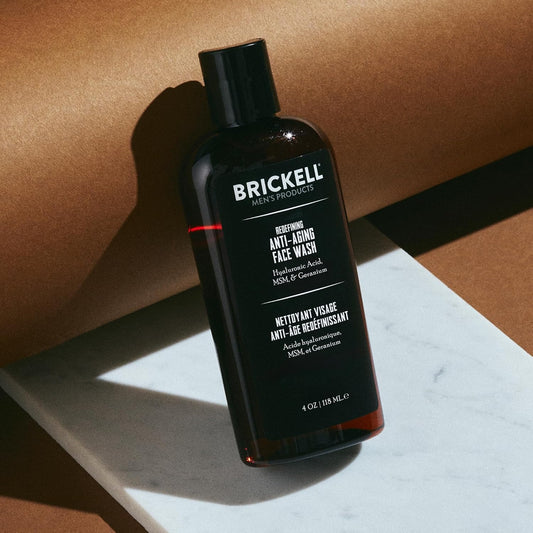 Brickell Men's Redefining Anti-Aging Face Wash For Men, Natural and Organic, Foaming Gel Face Wash Firms & Plumps Skin to Reduce Signs of Aging (Scented, 4 oz)
