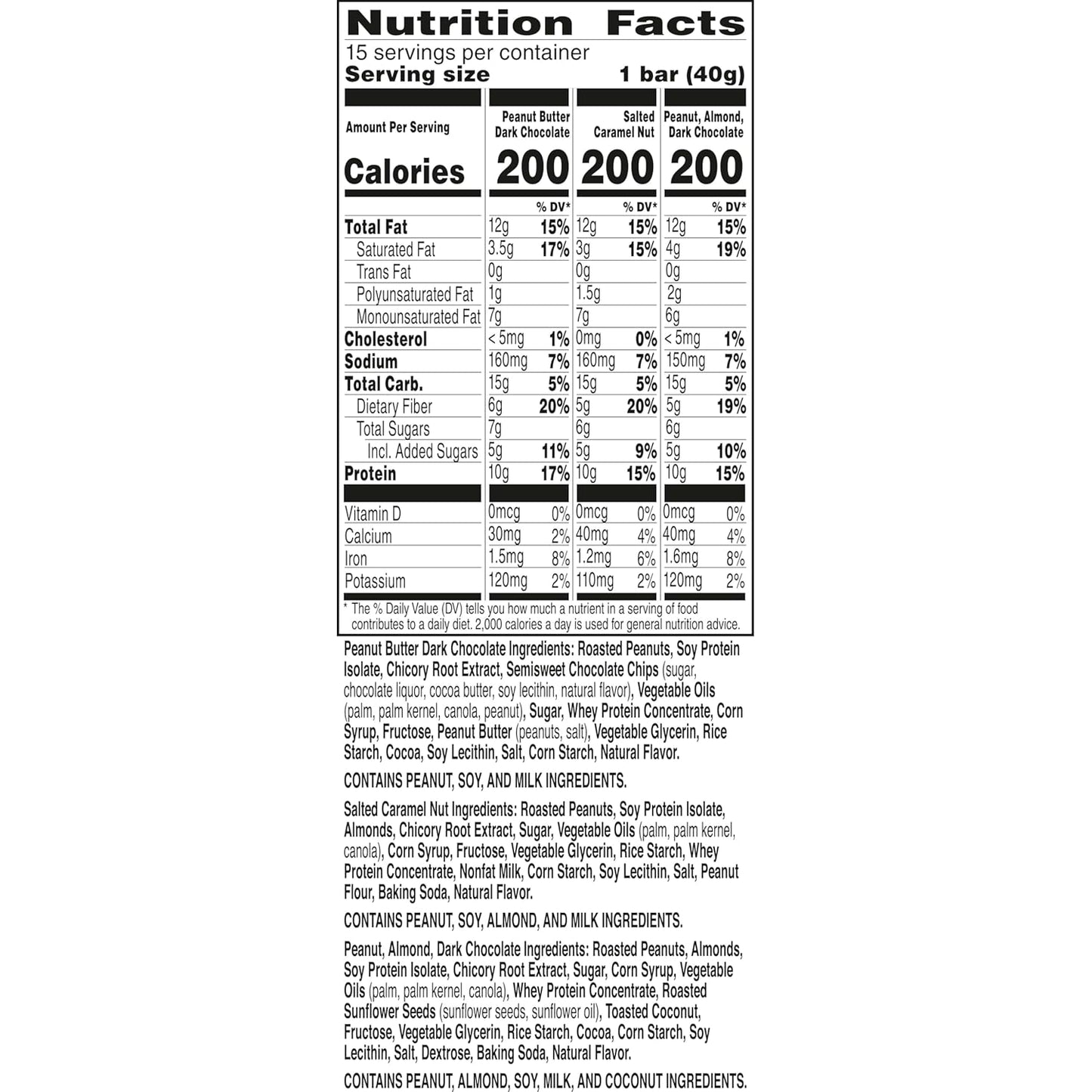 Nature Valley Protein Bars Variety Pack, Gluten Free Chewy Granola Snack Bars, 10g Protein, Peanut Butter Dark Chocolate, Salted Caramel Nut, Peanut Almond Dark Chocolate, 15 Count, 21.3 oz Box