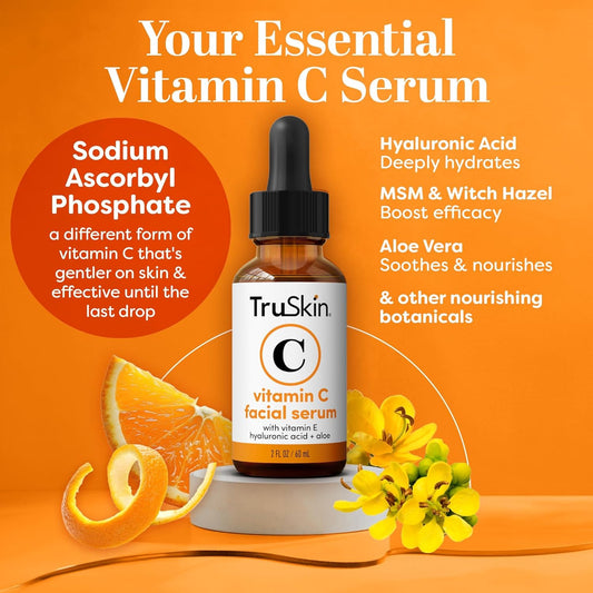 TruSkin Vitamin C Serum for Face – Anti Aging Face Serum with Hyaluronic Acid & Vitamin E – Brightening Formula for Improving Appearance of Dark Spots, Fine Lines & Wrinkles – All Skin Types, 2 Fl Oz