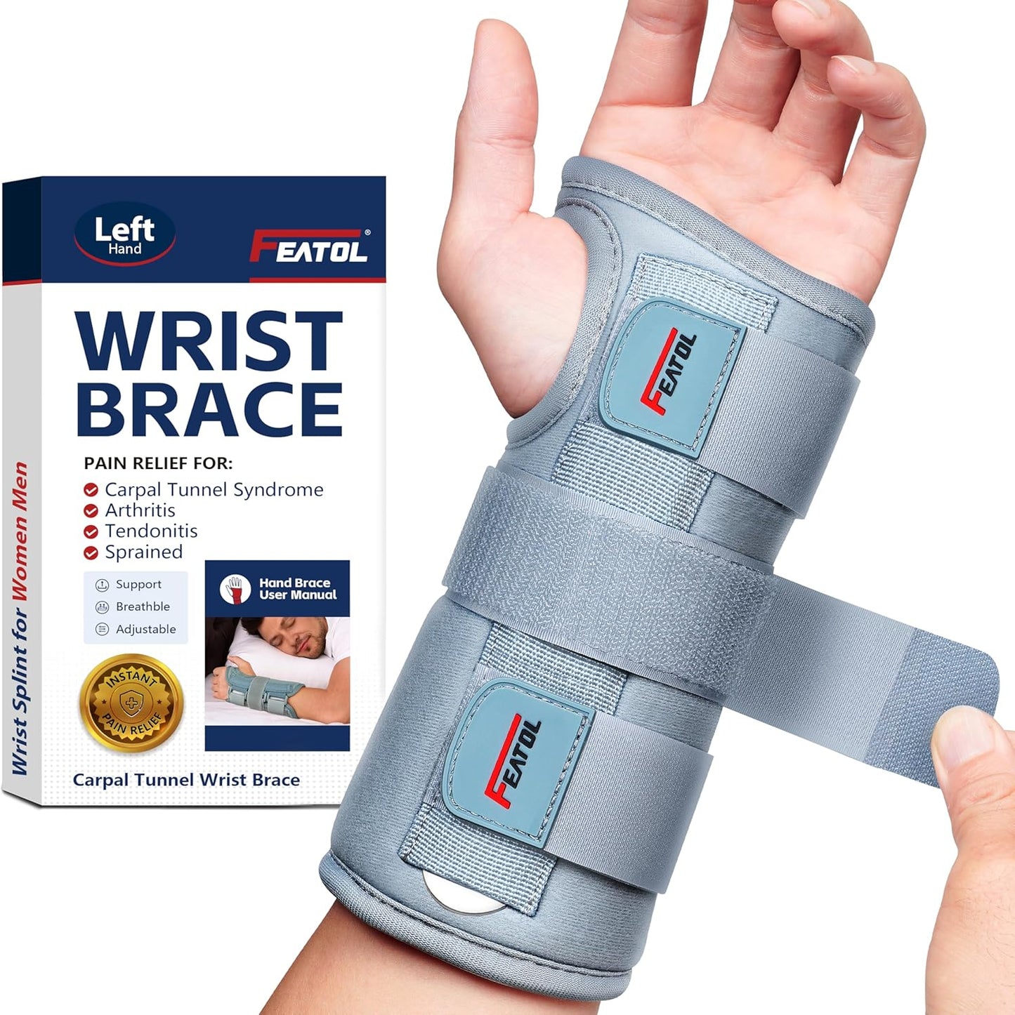 FEATOL Wrist Brace Hand Brace for Carpal Tunnel and Tendonitis Relief, Small/Medium