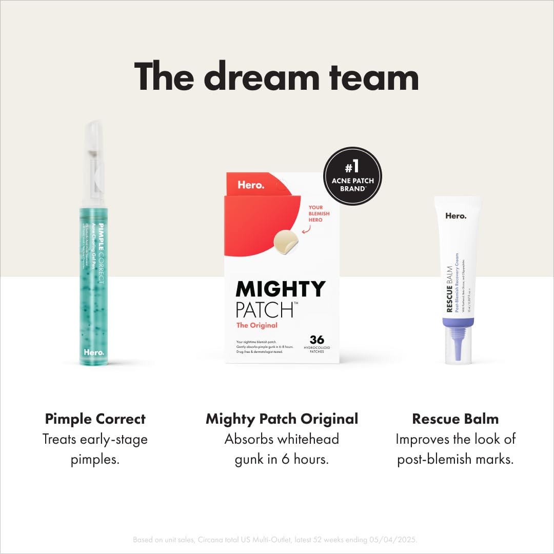 Mighty Patch™ Original patch from Hero Cosmetics – The #1 Hydrocolloid Acne Pimple Patch for Shrinking Zits and Whiteheads in 1 use; Nighttime Spot Stickers for Face and Skin (36 Count)