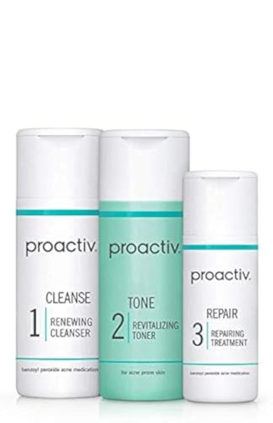 Proactiv 3 Step Acne Treatment - Benzoyl Peroxide Face Wash, Repairing Acne Spot Treatment for Face and Body, Exfoliating Toner - 30 Day Complete Acne Skin Care Kit