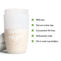 Oats Overnight Leakproof Shaker Bottle - 8oz Fill Line, Dishwasher Safe