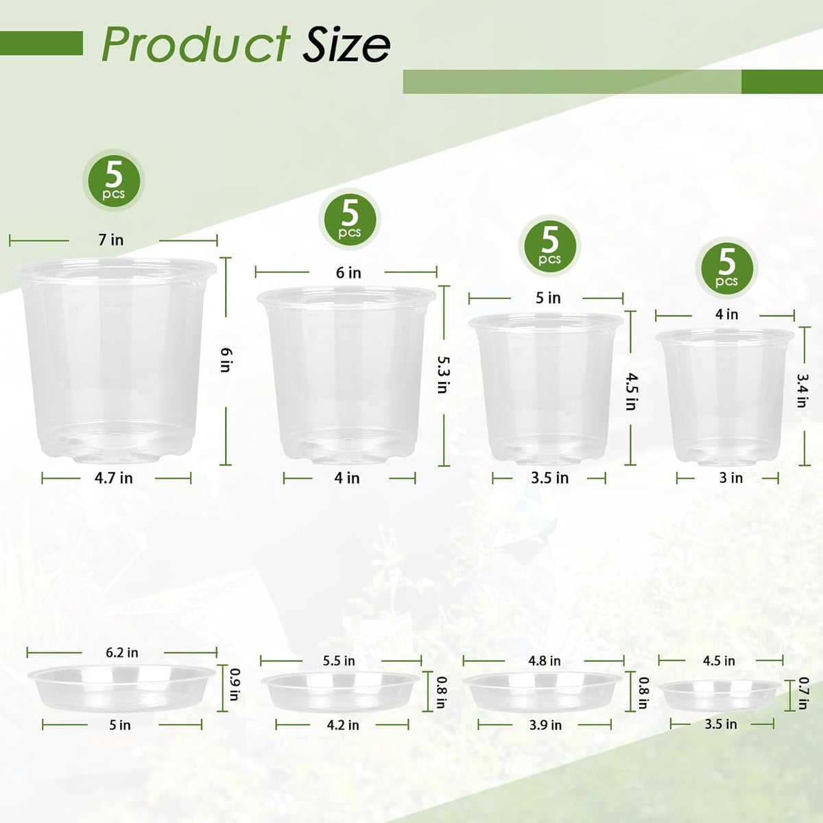 4/5/6/7 Inch Clear Nursery Pots for Plants with Sacuers 20 Pack, Plastic Flower Pots with Drainage Holes, Variety Pack Seedlings Garden Pot for Indoor Outdoor (4+5+6+7 inch)