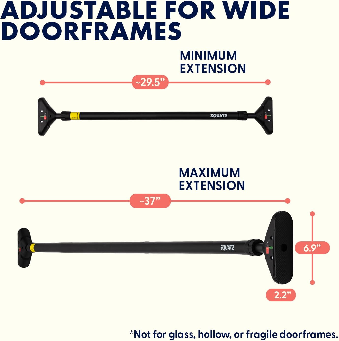 Squatz Adjustable Doorway Pull-Up Bar with Level and Locking Mechanism