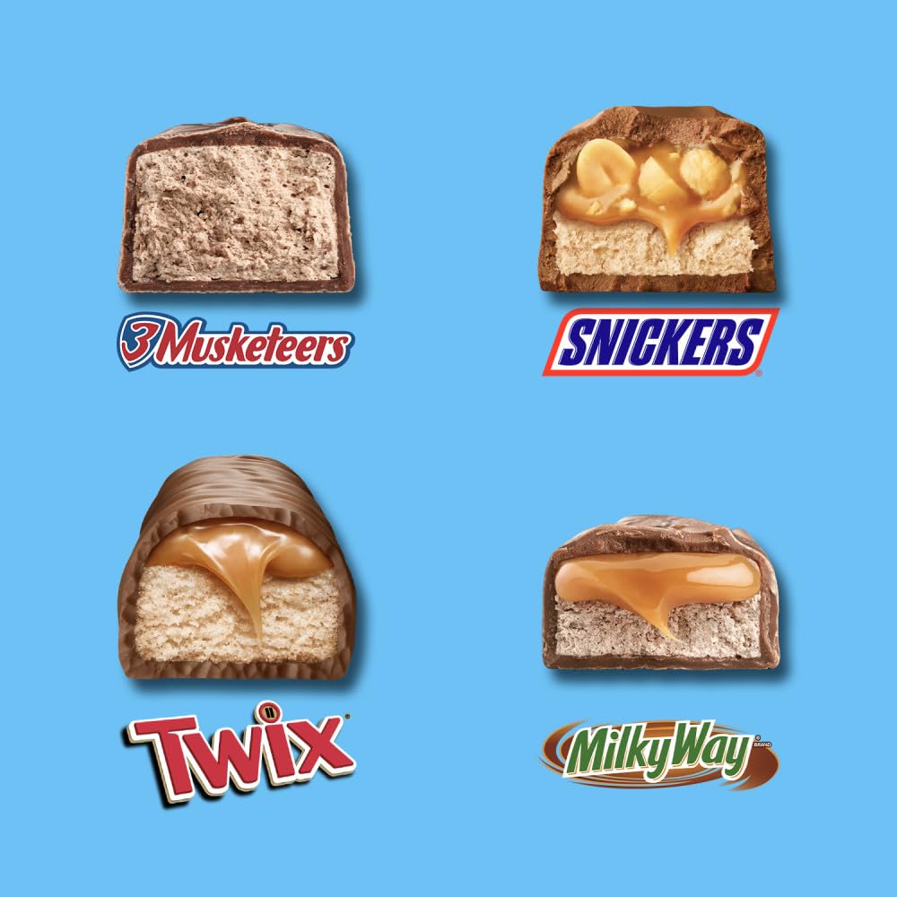SNICKERS, TWIX, MILKY WAY & 3 MUSKETEERS Minis Milk Chocolate Bars Variety Pack, Party Size, 19.49 Oz Bulk Bag