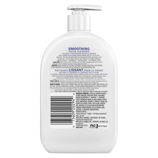 Olay Face Wash, Daily Facial Cleanser with Retinol, Peptides & Glycerin - Smoothing, Noursihes Skin Surface, Hydrates while Cleansing - Sulfate-Free, Paraben-Free, 16 Oz