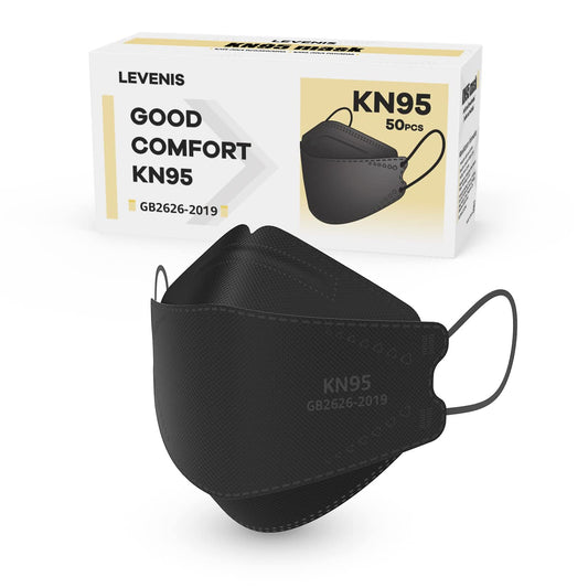 LEVENIS KN95 Face Masks 50 Pack, Breathable and Disposable, Black