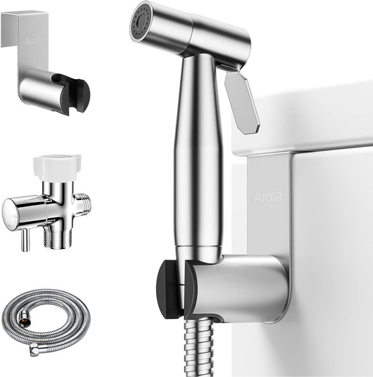 Arofa Handheld Toilet Bidet Sprayer for Toilet-Adjustable Water Pressure Control with Bidet Hose for Feminine Wash, Stainless Steel Brushed Nickel Bidet Faucet Cloth Diaper for Baby Wash