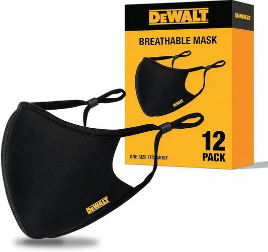 DEWALT Black Face Masks, Adjustable Fit, Breathable Reusable Cooling