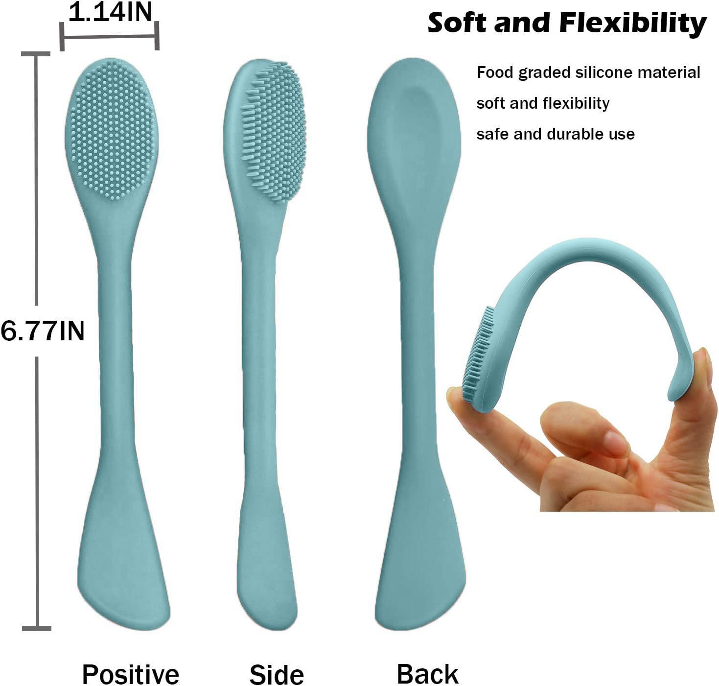 Facial Cleansing Brush, 2 in 1 Silicone Face Mask Brush & Face Scrubber, For Exfoliating, Massaging, Remove Blackheads, Makeup Skincare Removal, Applicator for Mud, Clay, Body Lotion, DIY Mask