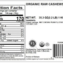 Yupik Organic Raw Cashews, 2.2 lb (35.2 oz), Kosher, Gluten-Free, Non-GMO, Vegan, Whole Nuts, Unsalted, Unroasted, Source of Protein & Iron, Nutritious, Crunchy, Healthy Snacks, For Baking & Cooking