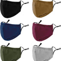 3-Ply Cloth Face Mask 6 Pack, Washable and Reusable Face Covering in Black, Grey, Wine Red, Dark Green, Dark Blue, Brown