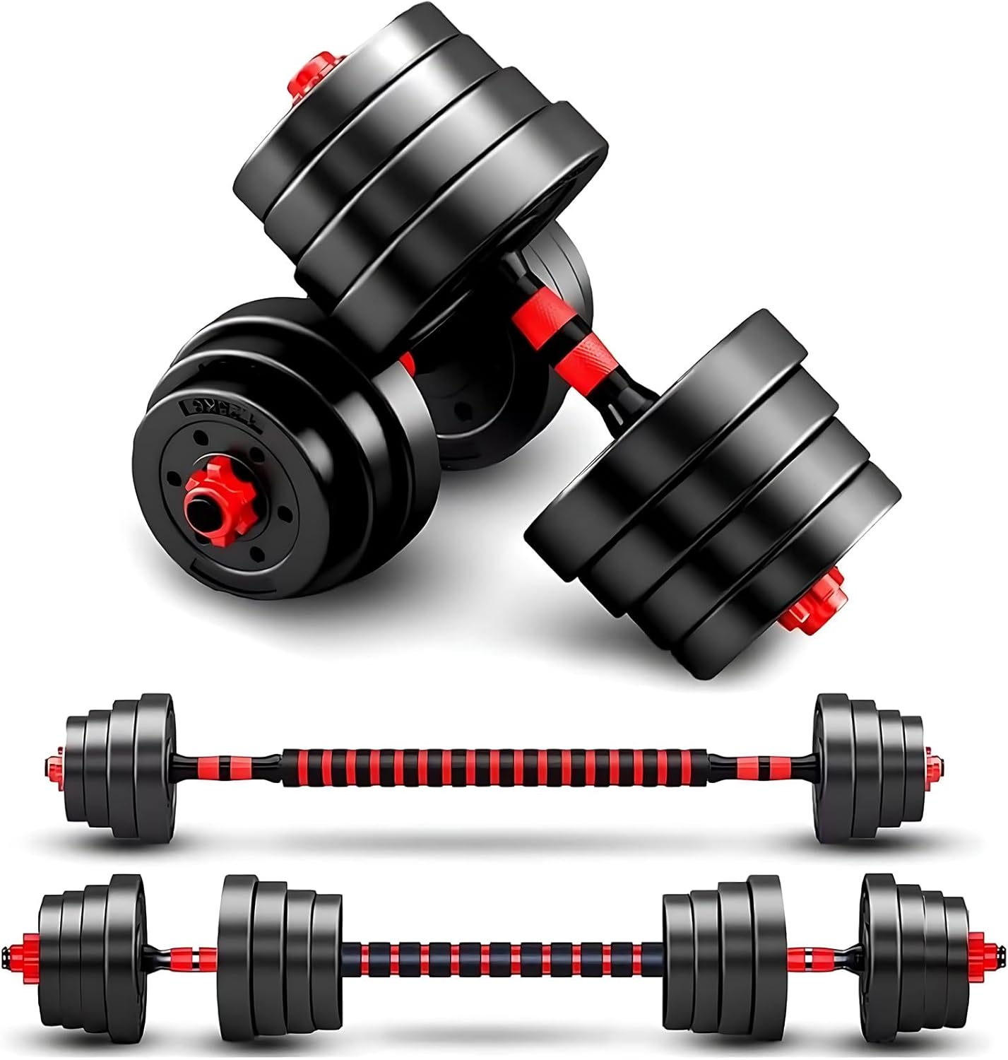 Adjustable Dumbbells Set - 30 LBS Weight Plates, 3-in-1 Barbell, Home Gym Equipment