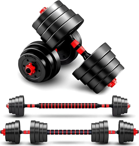 Adjustable Dumbbells Set - 30 LBS Weight Plates, 3-in-1 Barbell, Home Gym Equipment