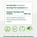 PURA VIDA MORINGA Organic Moringa Capsules, Pure Moringa Leaf Powder Single Origin for Energy, Metabolism & Immune Support, 120ct, 500mg Caps