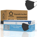 Litepak 2000pcs 3-Ply Black Disposable Face Masks Adult Size