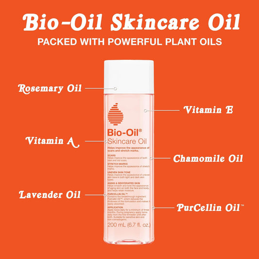 Bio-Oil Skincare Body Oil Serum, Face and Body Moisturizer with Vitamin E & A, for Scars, Stretch Marks, Sensitive Skin, All Skin Types, Dermatologist Recommended, Non-Comedogenic, 6.7 Oz