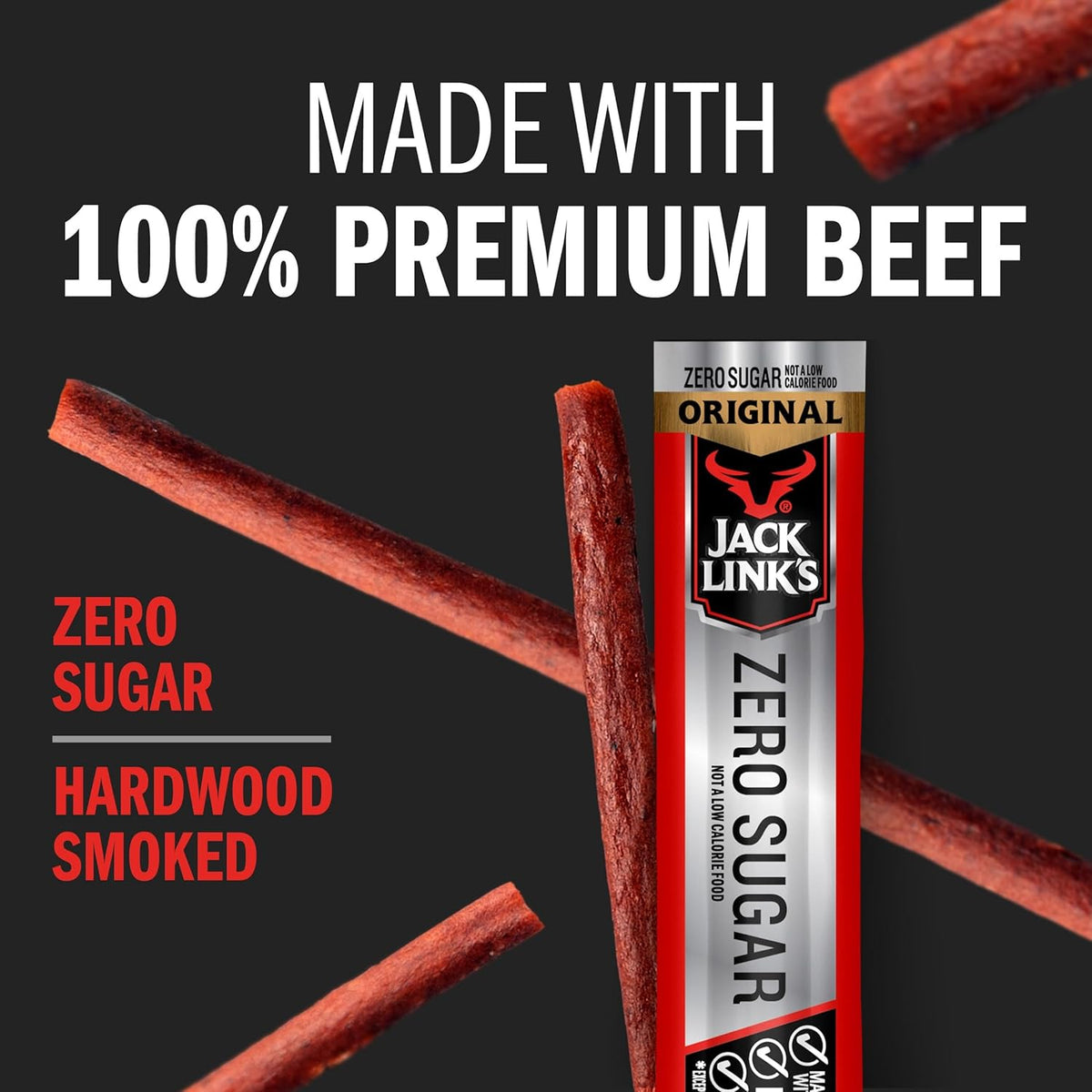 Jack Link's Original Zero Sugar Beef Sticks - (20 Pack) 0.92 oz Meat Sticks - Ready to Eat Protein Snacks - 5g Protein per Serving - Made with 100% Real Beef