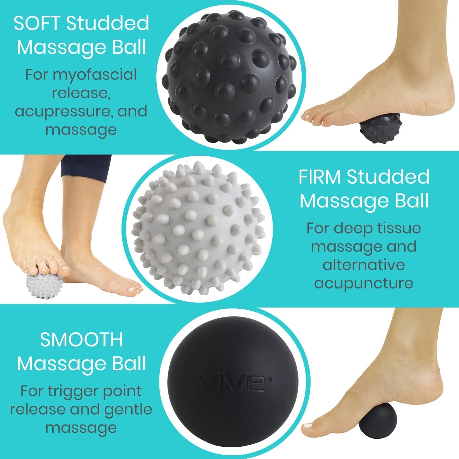 Vive Massage Ball Set for Plantar Fasciitis Relief and Hot Cold Therapy