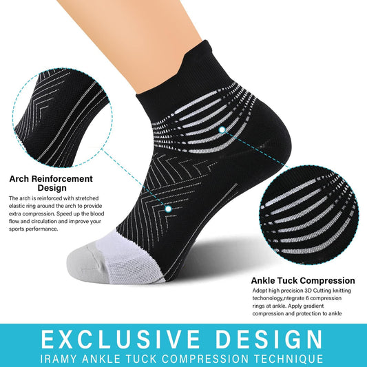 IRAMY Compression Ankle Support Socks Women - Wicking, Cushioned Athletic, Plantar Fasciitis Relief