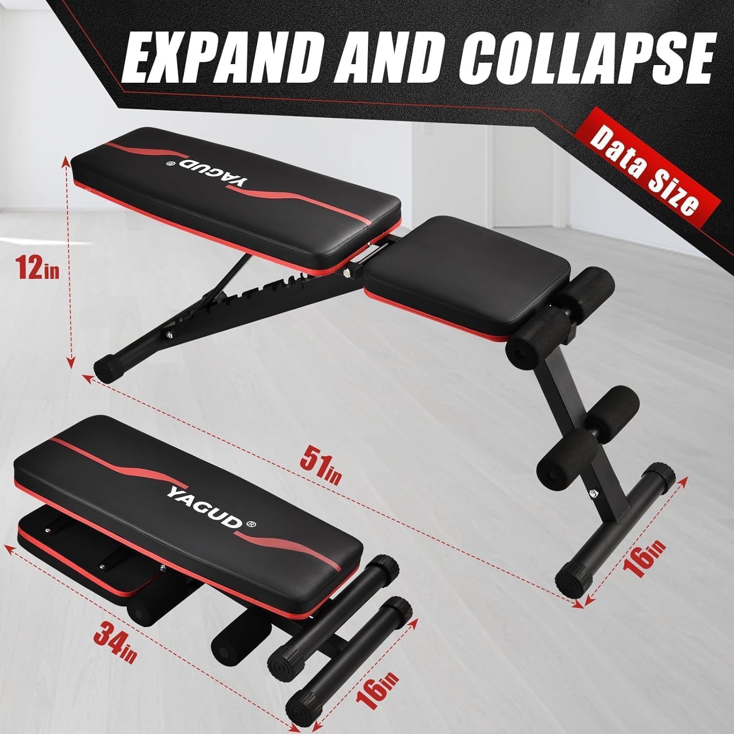 Adjustable Weight Bench Press, 880LB Capacity, Folding Home Gym Bench