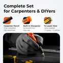 THORVALD New 3-in-1 Carpenter Pencils with Finger Grip for Construction - Incl. 7 Leads + Sharpener - Solid Mechanical Pencils with Fine Point/Best Marking tools Construction/Carpenters/Scriber