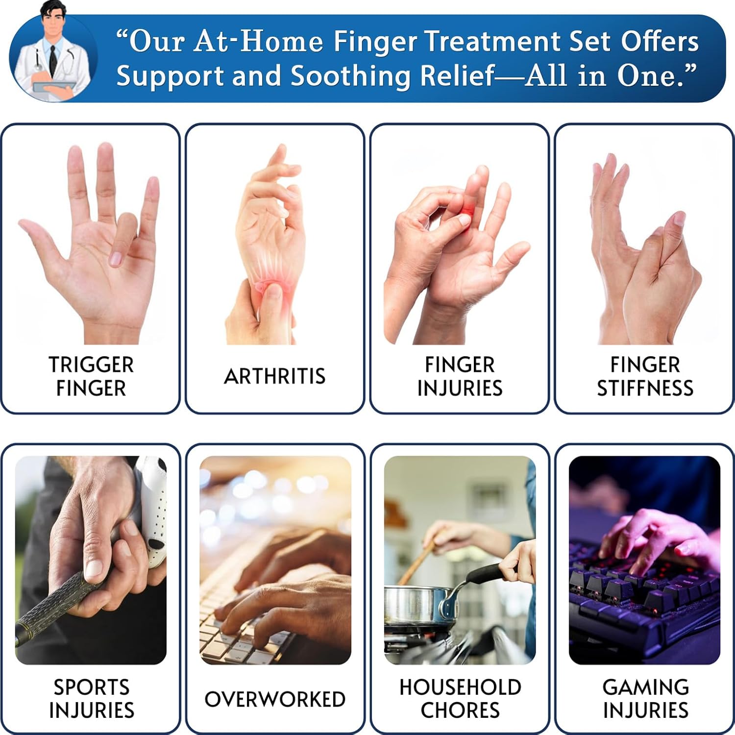 Simplation Trigger Finger Splint and Ice Pack Set for Pain Relief