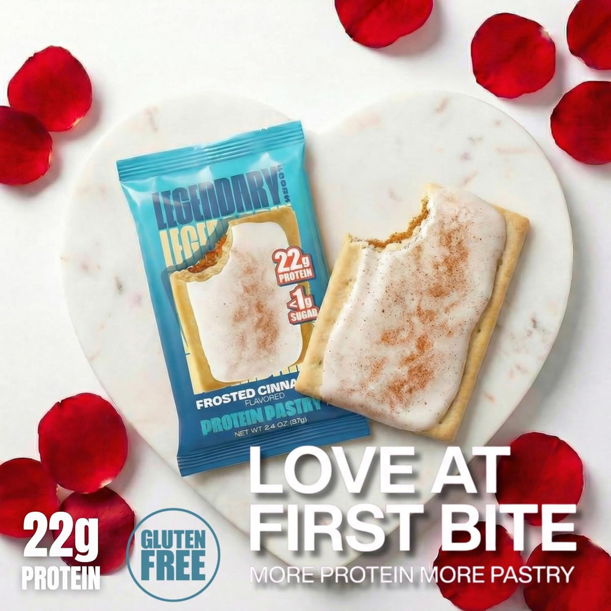 Legendary Foods 22g Protein Pastry 0g Added Sugar, Low Carb, Gluten Conscious, Keto Snack, Ideal for Glucose Management, Includes Whey Protein Isolate, 8 Pack Frosted Cinnamon