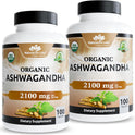 NaturaLife Labs Organic Ashwagandha 2100 mg per Serving – Full Spectrum Root Powder and Standardized Extract (Withanolides) – 100 Capsules – Vegan – Non-GMO, Gluten-Free