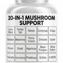 Clean Nutraceuticals Lions Mane 20in1 Mushroom Supplement with Turkey Tail Reishi Cordyceps Chaga Maitake Meshima Poria Cocos Shiitake Oyster Porcini Enoki - 1 Pack