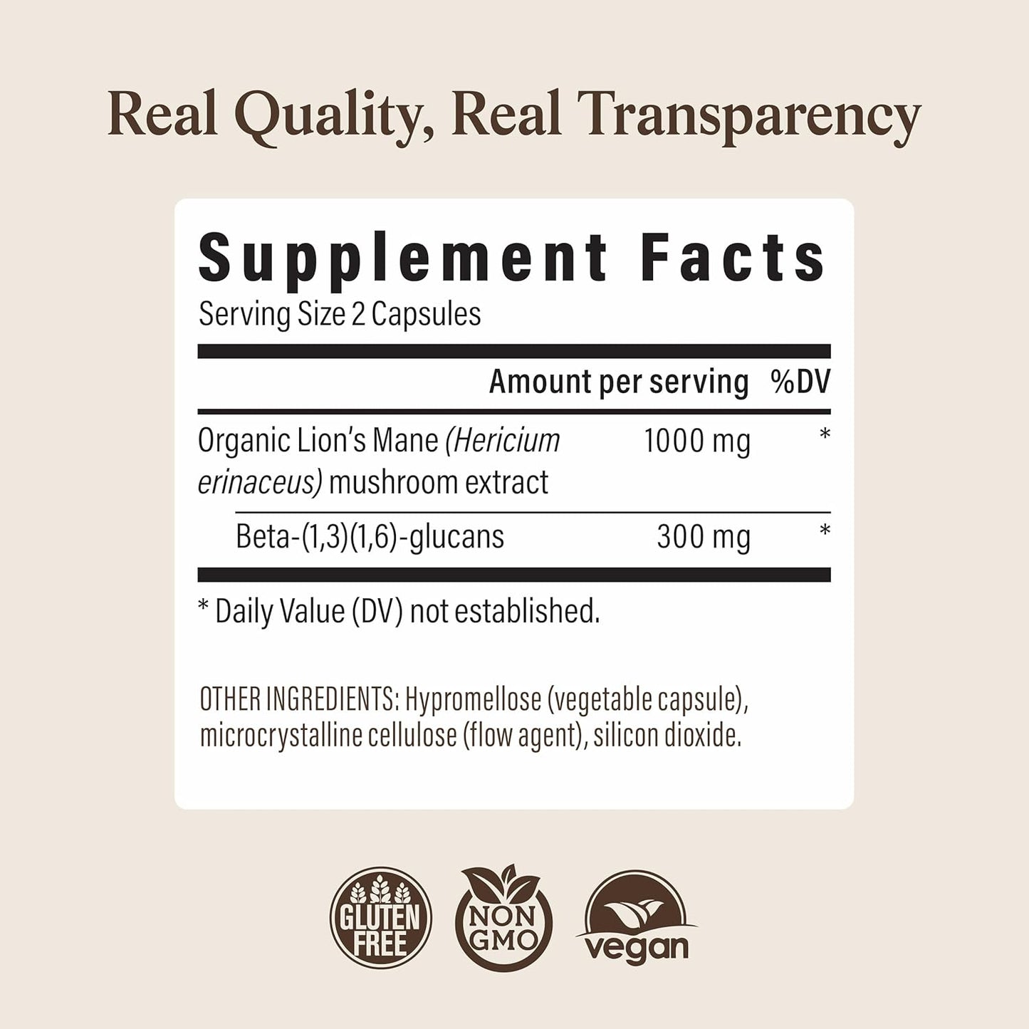 Real Mushrooms Lions Mane Mushroom Cognition (120 Capsules) Lions Mane Mushroom Powder Extract Capsules | Brain Supplement, Brain Vitamins, Focus Supplement