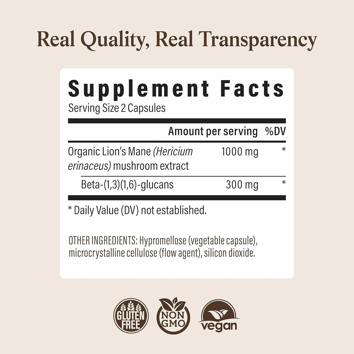 Real Mushrooms Lions Mane Mushroom Cognition (120 Capsules) Lions Mane Mushroom Powder Extract Capsules | Brain Supplement, Brain Vitamins, Focus Supplement