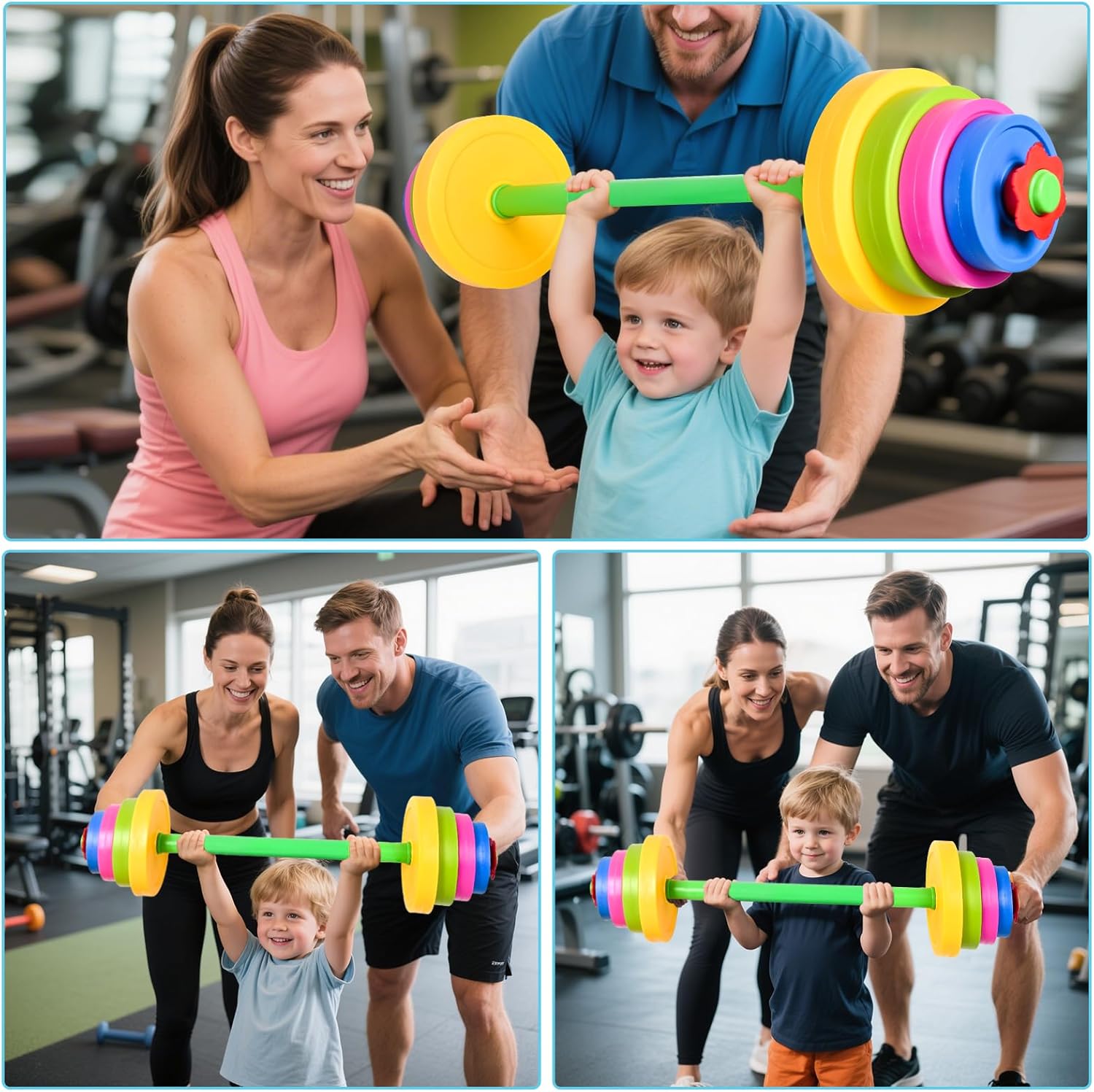 3-in-1 Kids Fitness Set with Adjustable Barbell and Kettlebell