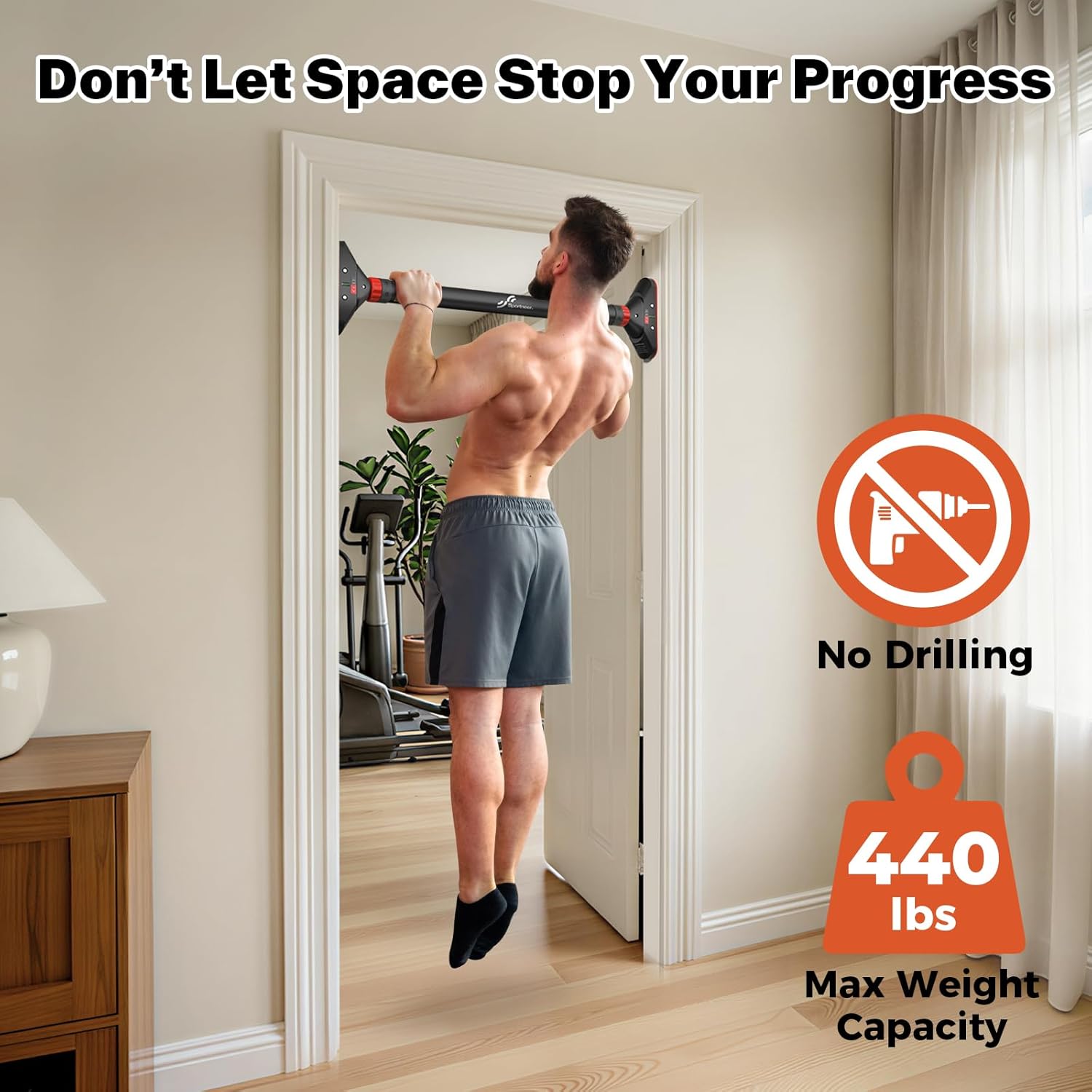 Sportneer Adjustable Doorway Pull-Up Bar, 440 lbs Capacity, No Drilling Required
