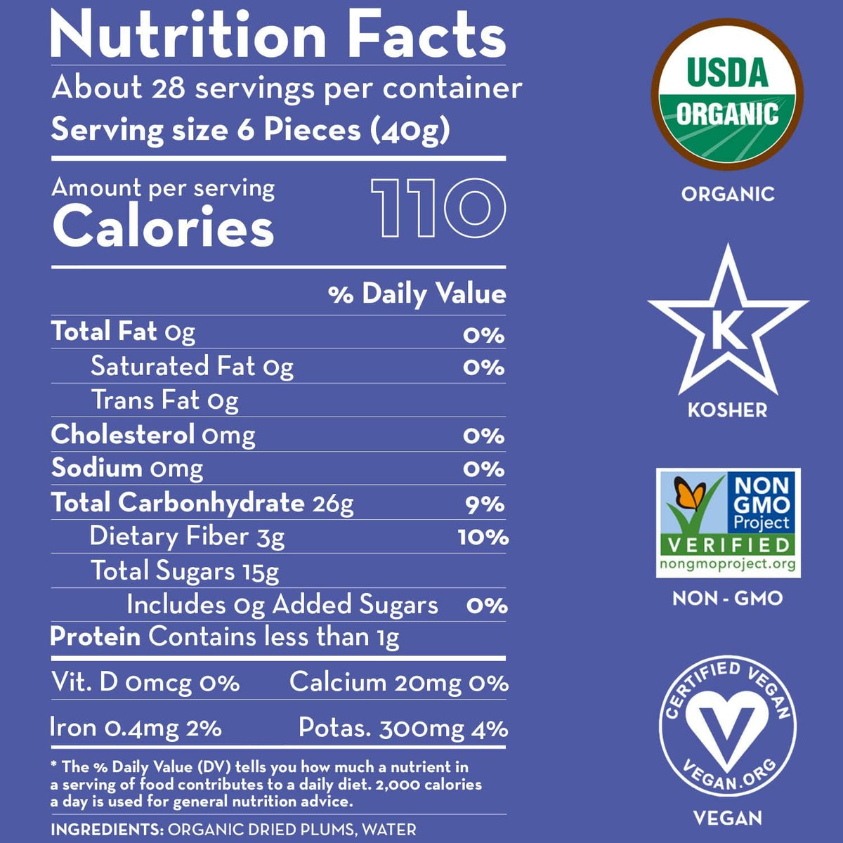 Sunny Fruit Soft Organic Pitted Prunes, 2.5 Pound Bulk Bag | No Preservatives, No Sugar Added | Healthy, Naturally Sweet Dried Plums | High Fiber Dried Fruit | ORGANIC, NON-GMO, VEGAN, HALAL, KOSHER