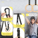 GHB 1.25" Olympic Rings Wooden Gymnastic Rings - Adjustable Straps, Workout Rings for Bodyweight Fitness