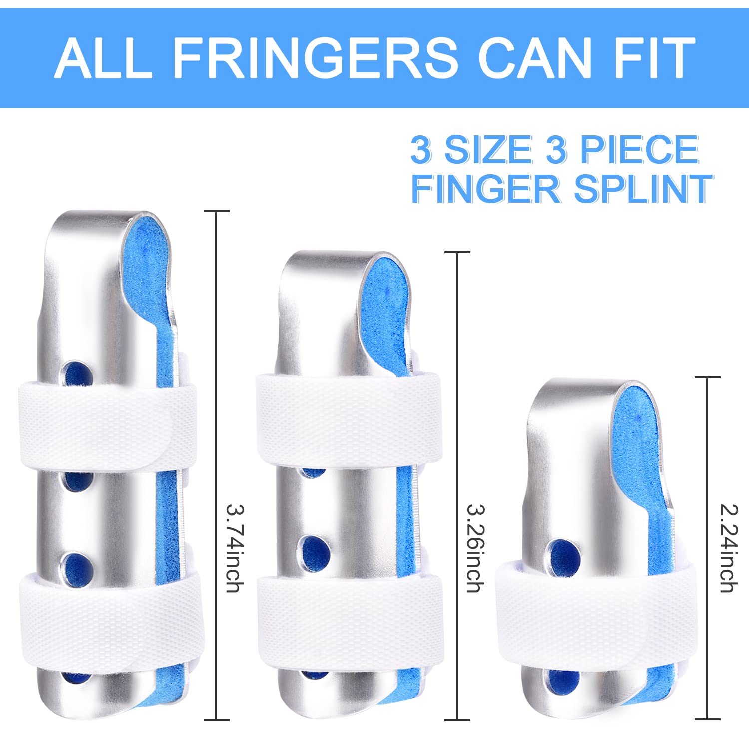 Sopito Finger Splint, 3PCS Finger Support Brace for Arthritis and Immobilization, Blue