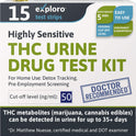 Exploro THC Tests for Home Use, Marijuana Drug Test Kit for Urine, 15 Pack, 50 ng/ml Cutoff Level