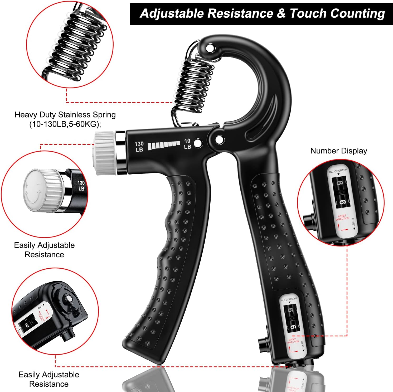 Hand Grip Strengthener 2 Pack - Adjustable Resistance 10-130 lbs, Forearm Exerciser for Muscle Building & Injury Recovery