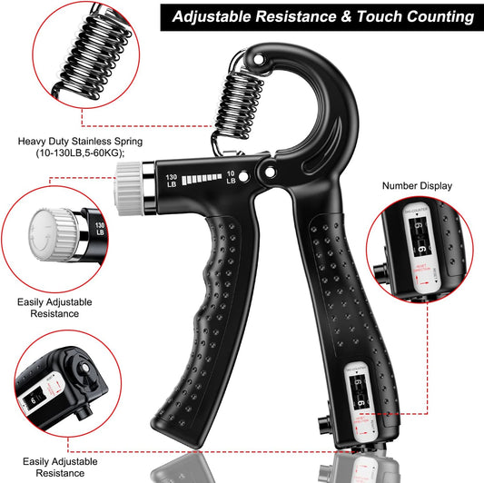Hand Grip Strengthener 2 Pack - Adjustable Resistance 10-130 lbs, Forearm Exerciser for Muscle Building & Injury Recovery