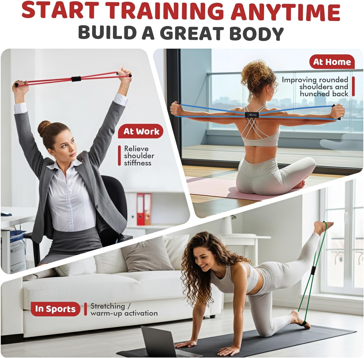 HPYGN Figure 8 Resistance Bands for Women and Men, 8 Shaped Exercise Bands for Arms, Chest, and Yoga
