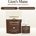 Real Mushrooms Lions Mane Mushroom Cognition (120 Capsules) Lions Mane Mushroom Powder Extract Capsules | Brain Supplement, Brain Vitamins, Focus Supplement