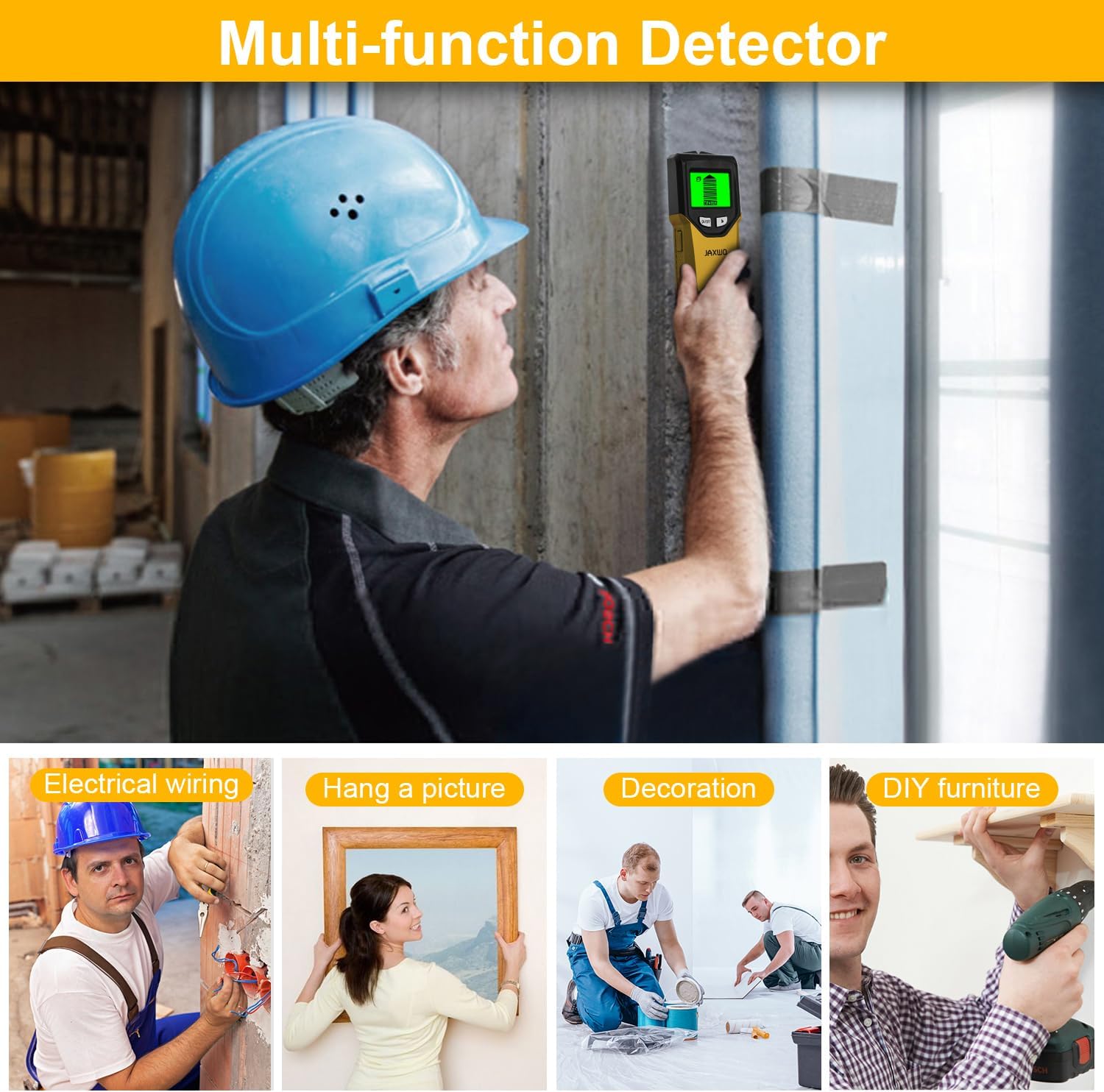 Stud Finder Wall Scanner - 5 in 1 Stud Finder Tool w/Microprocessor Chip and HD LCD Display, Stud Detector Beam Finders for the Center and Edge of Wood AC Wire Metal Studs Joist Pipe (Yellow Pear)
